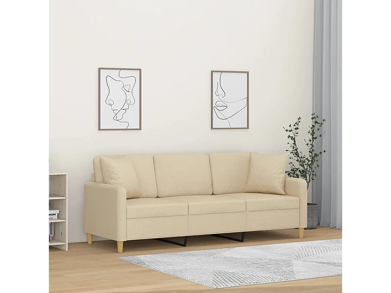 3-zitsbank met sierkussens crème 180 cm stof