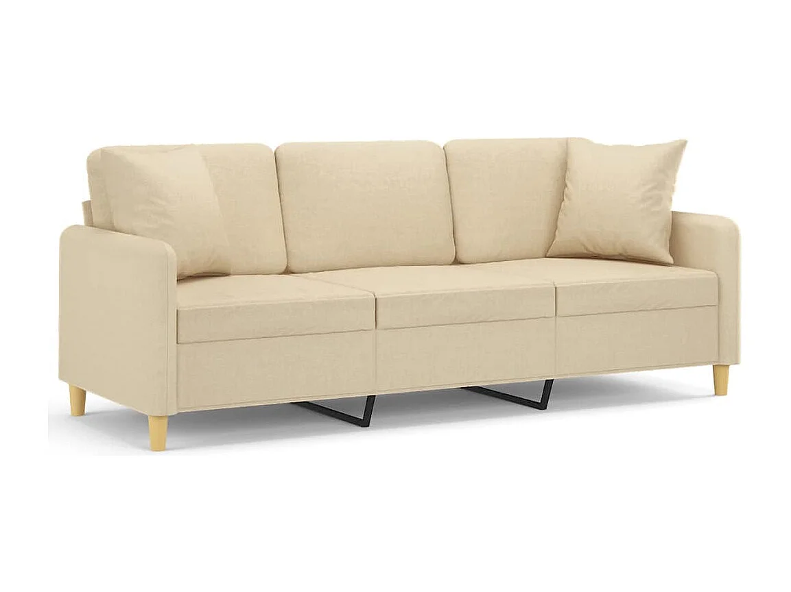 3-zitsbank met sierkussens crème 180 cm stof
