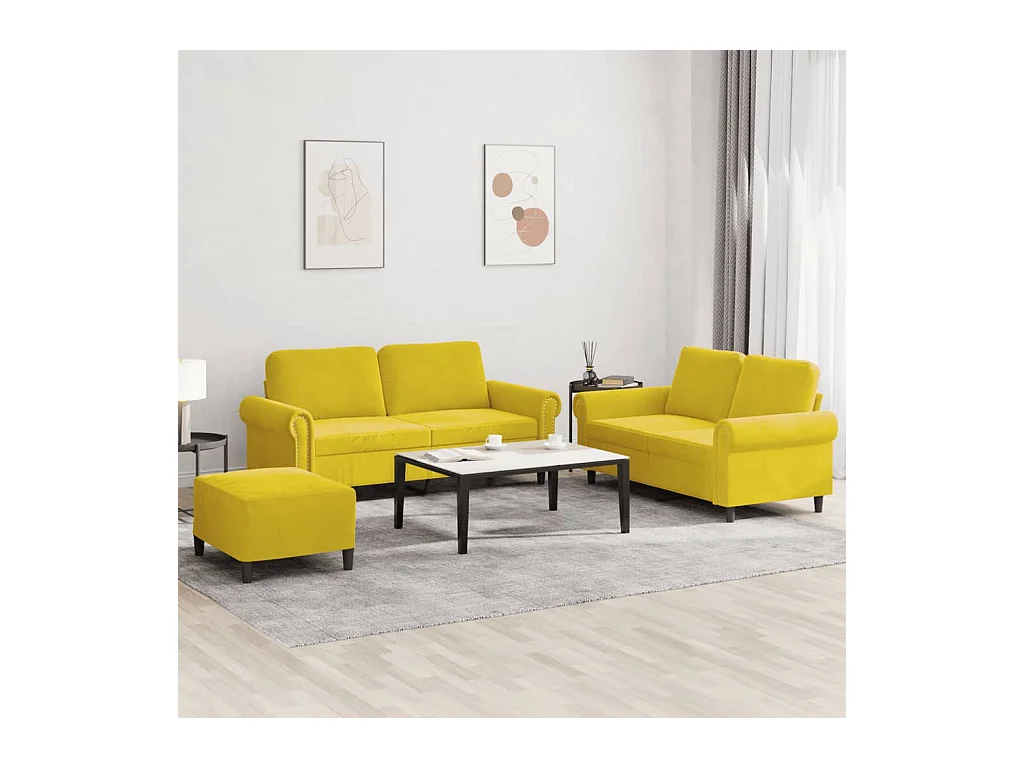 Ensemble de canapés 3 pcs avec coussins Jaune Velours