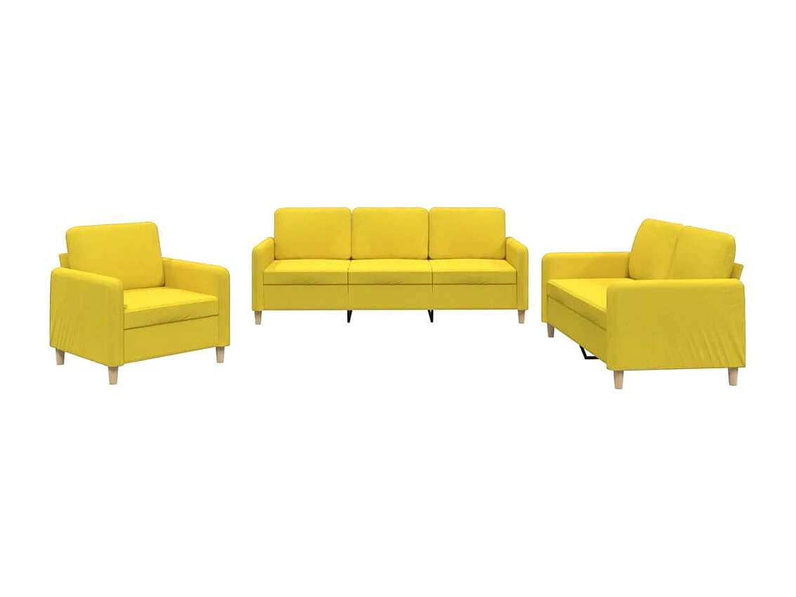 Ensemble de canapés 3 pcs avec coussins Jaune clair Tissu