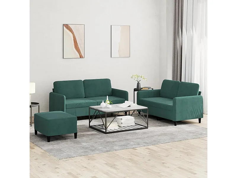 Conjunto de 3 sofás de terciopelo verde oscuro