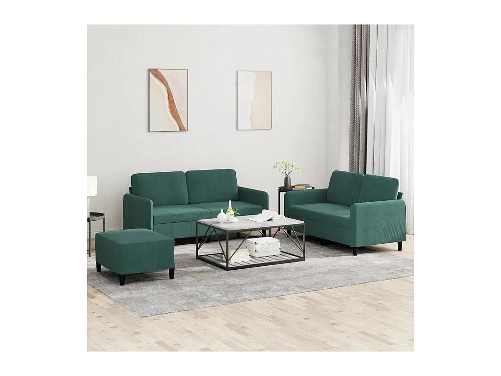3-teiliges Sofaset aus dunkelgrünem Samt