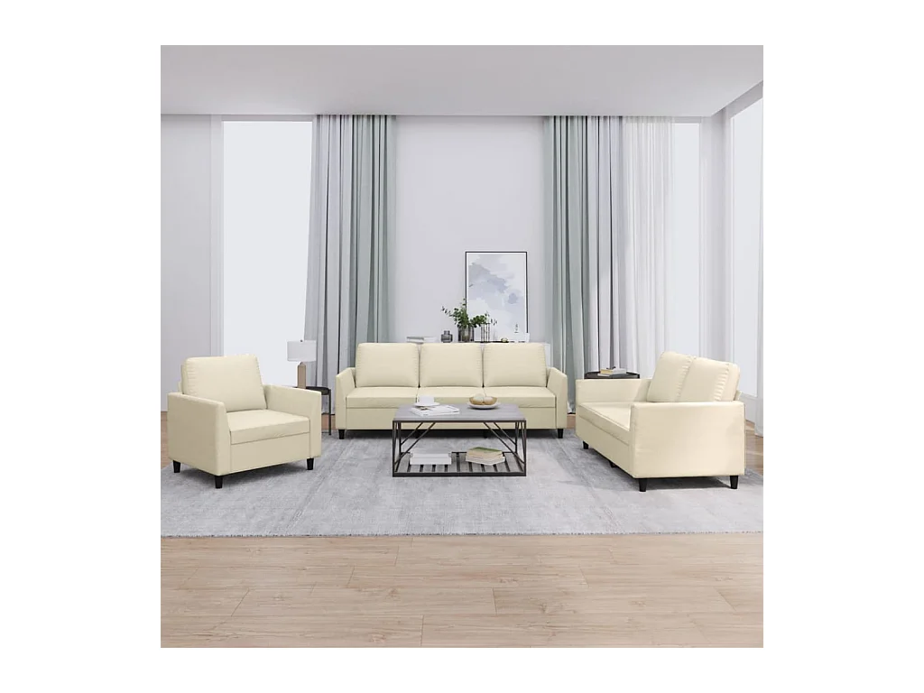 Ensemble de canapés 3 pcs avec coussins Crème Similicuir