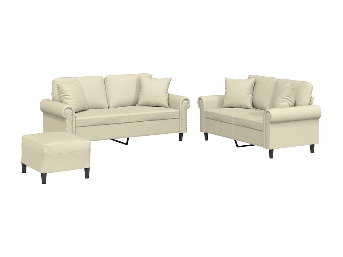 Set divano 3 pezzi con cuscini crema in similpelle