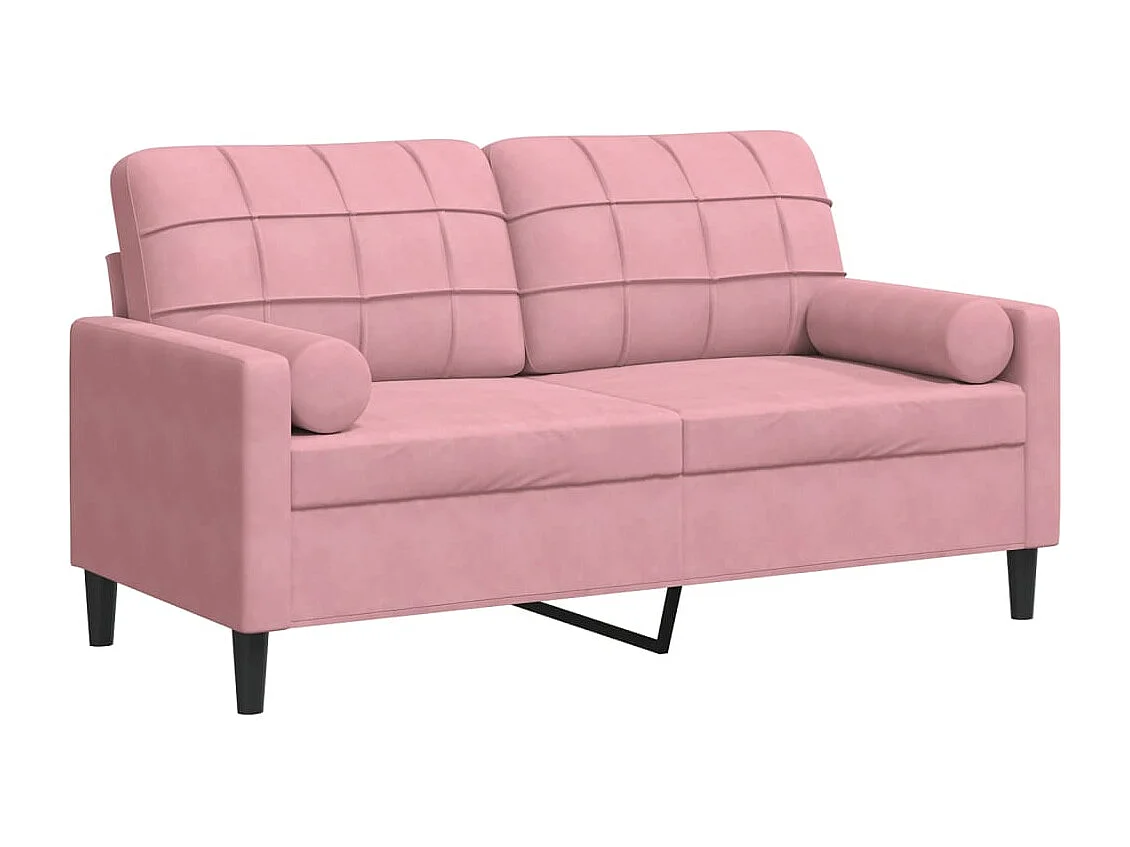 Sofá 2 lugares com almofadas decorativas rosa 140 cm veludo
