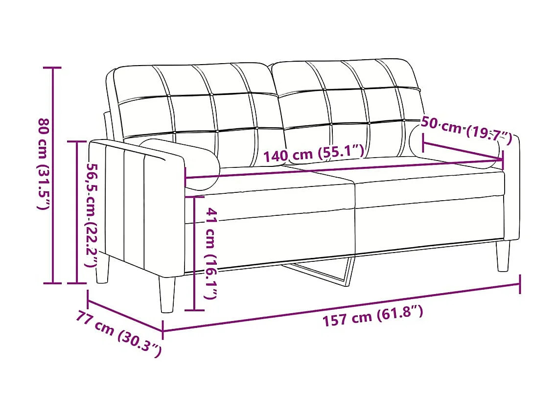 Sofá 2 lugares com almofadas decorativas rosa 140 cm veludo