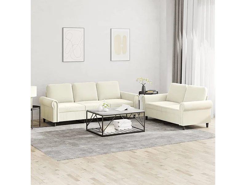 Set divano 2 pezzi con cuscini in velluto crema