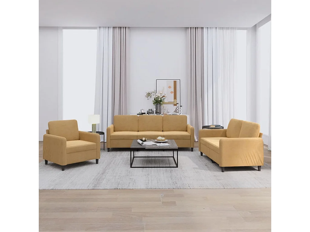 Set di 3 divani in velluto marrone