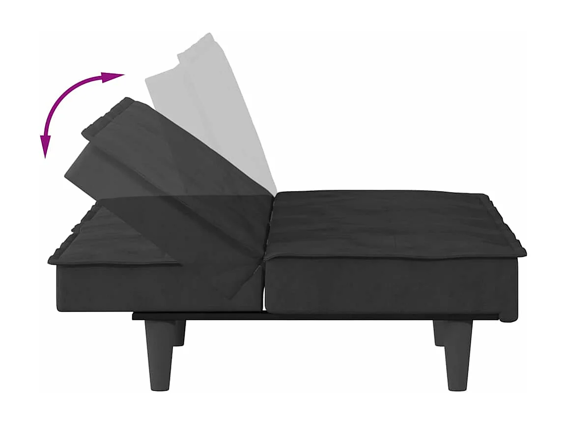 Divano letto in velluto nero con portabicchieri