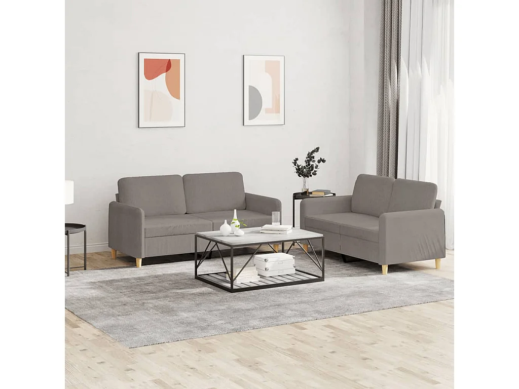Ensemble de canapés 2 pcs avec coussins Taupe Tissu