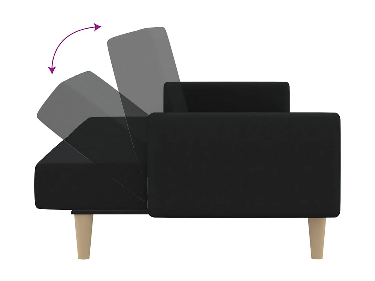 Canapé-lit à 2 places noir tissu