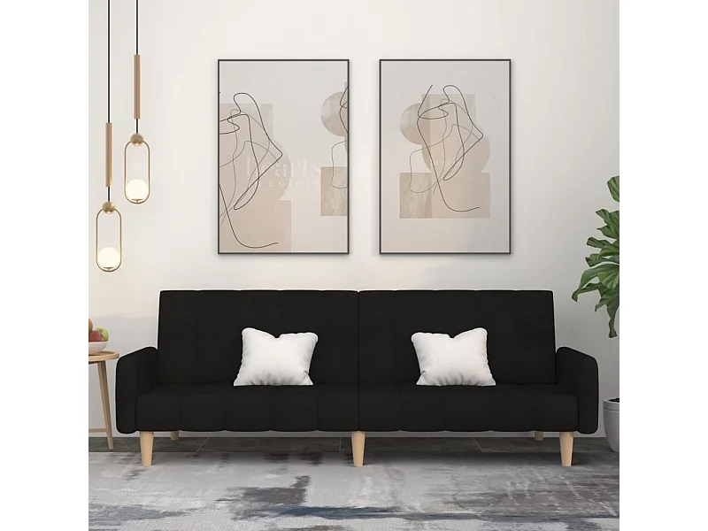 Schwarzes 2-Sitzer-Schlafsofa aus Stoff
