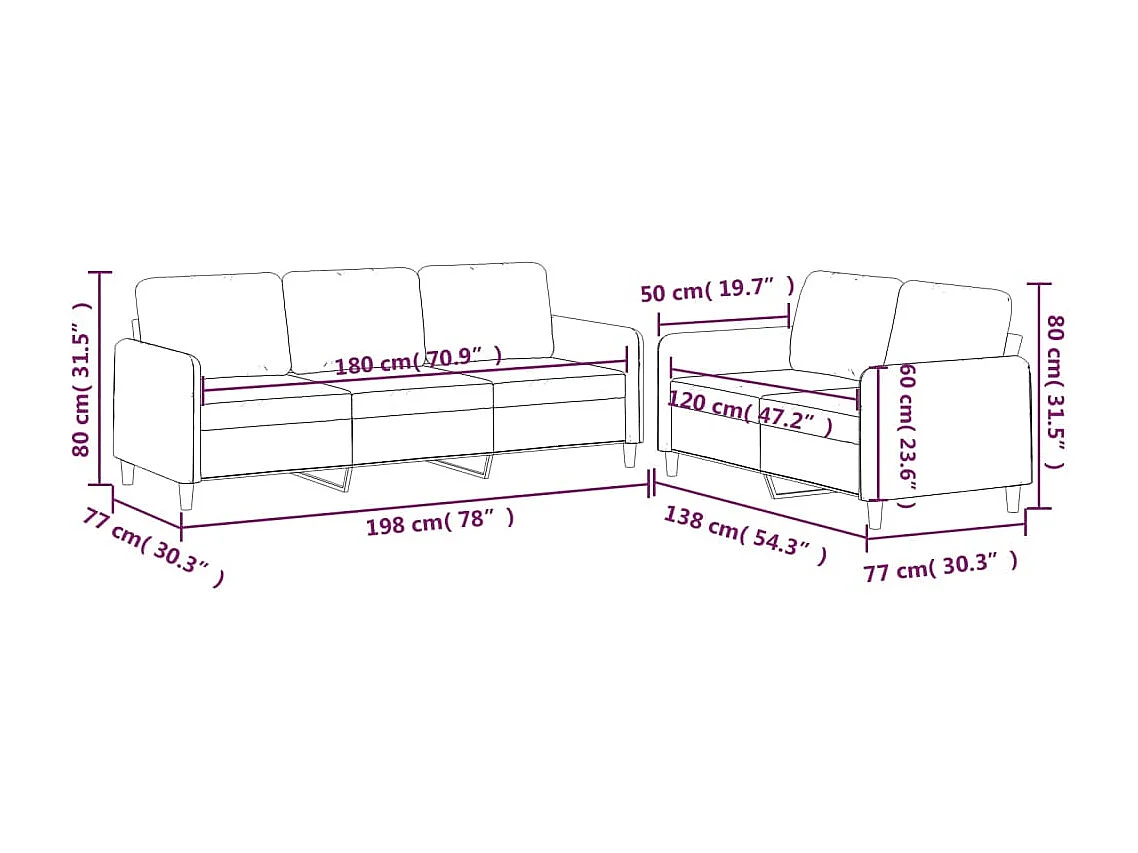 2-teiliges Sofa-Set mit Kissen, burgunderroter Stoff
