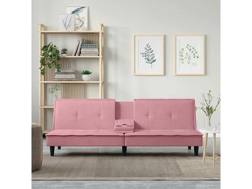 Divano letto con portabicchieri in velluto rosa