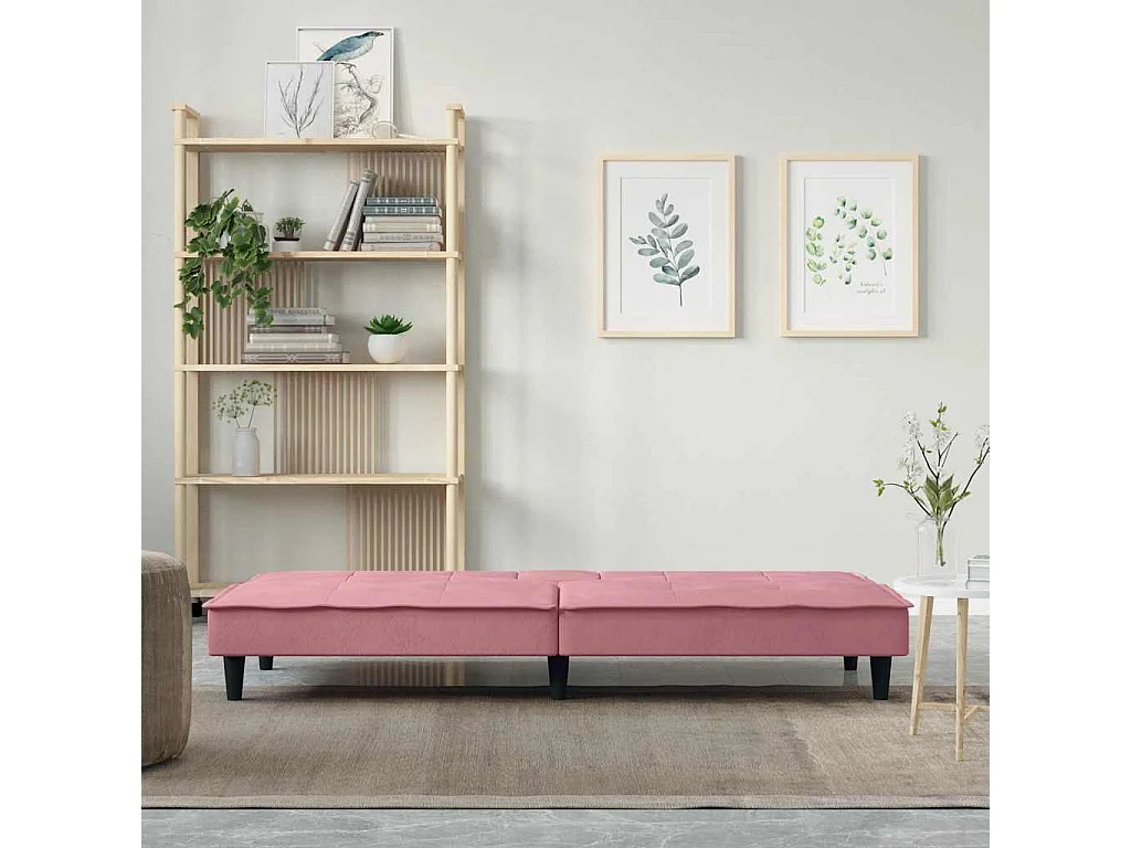 Divano letto con portabicchieri in velluto rosa