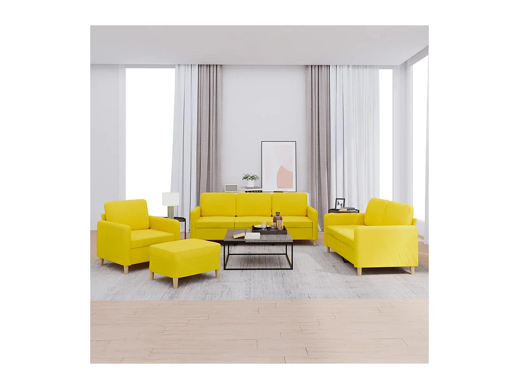 Set di 4 divani con cuscini in tessuto giallo chiaro