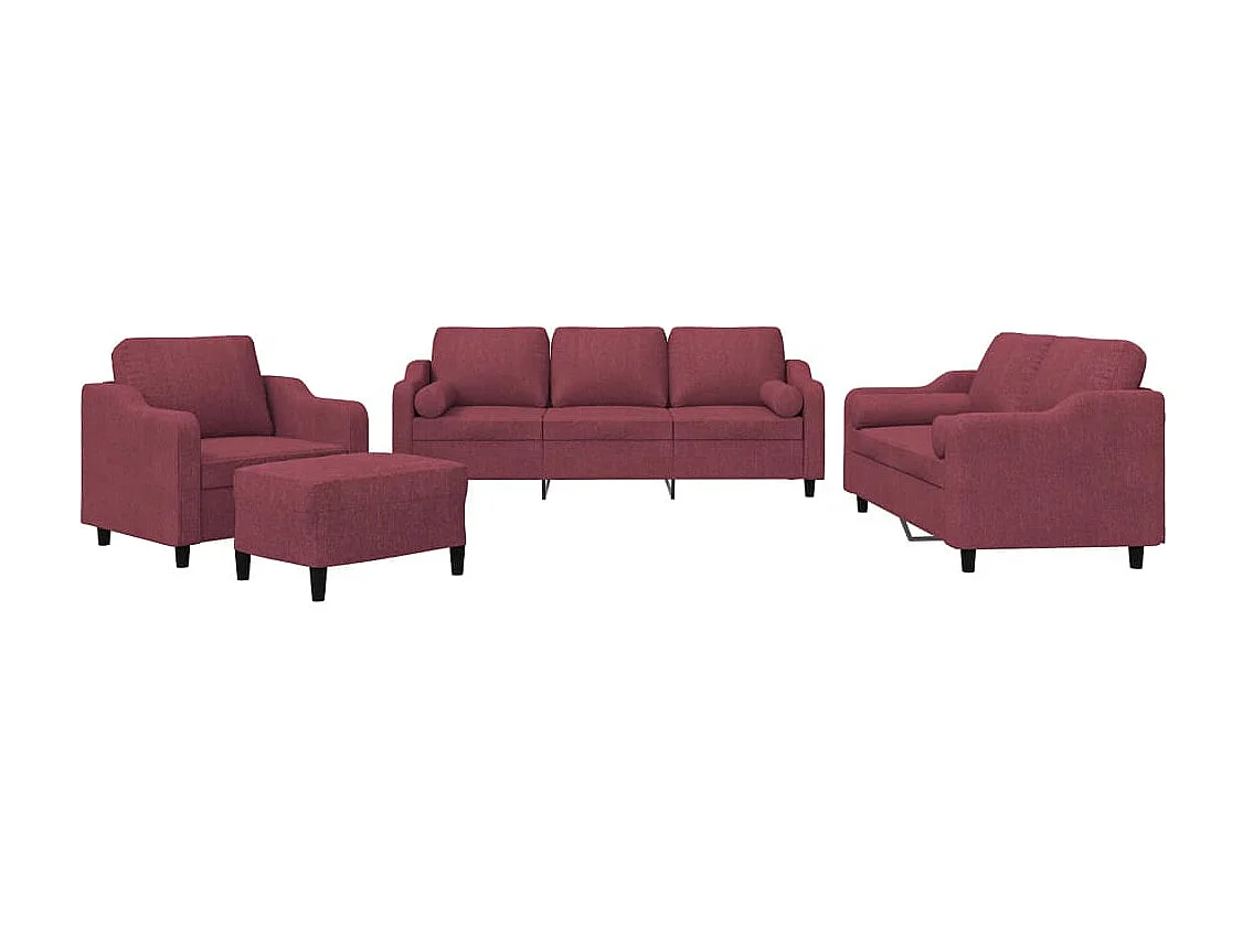 Ensemble de canapés 4 pcs avec coussins rouge bordeaux tissu