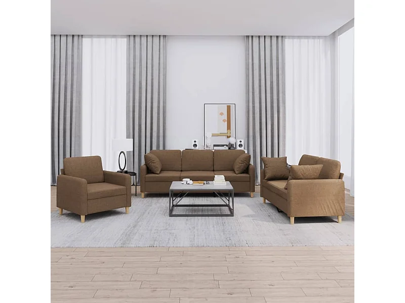 Set di 3 divani con cuscini in tessuto marrone