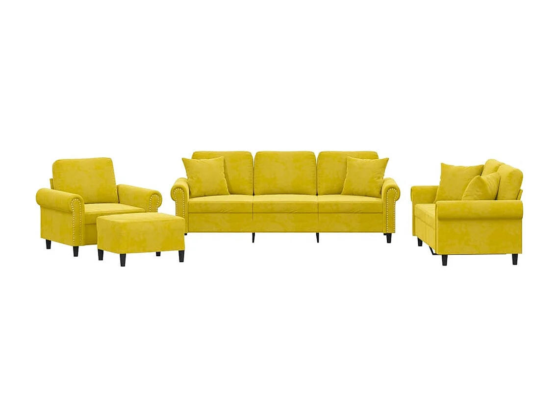 Conjunto de sofá de 4 piezas con cojines de terciopelo amarillo