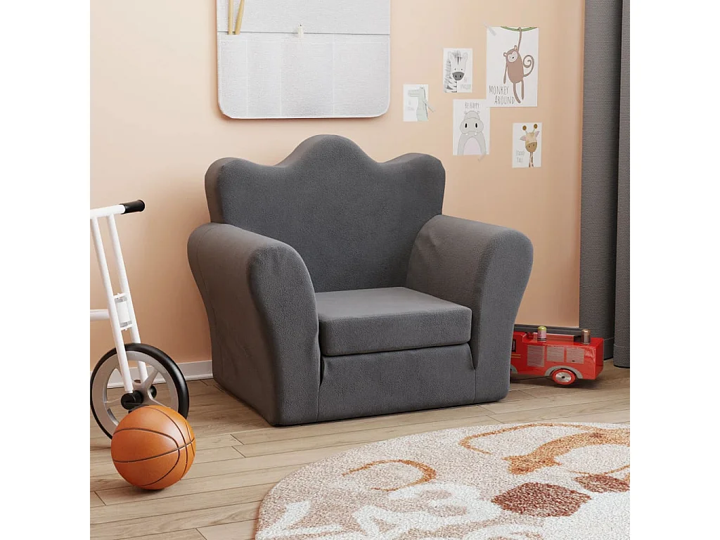 Sofá-cama infantil pelúcia macia antracite