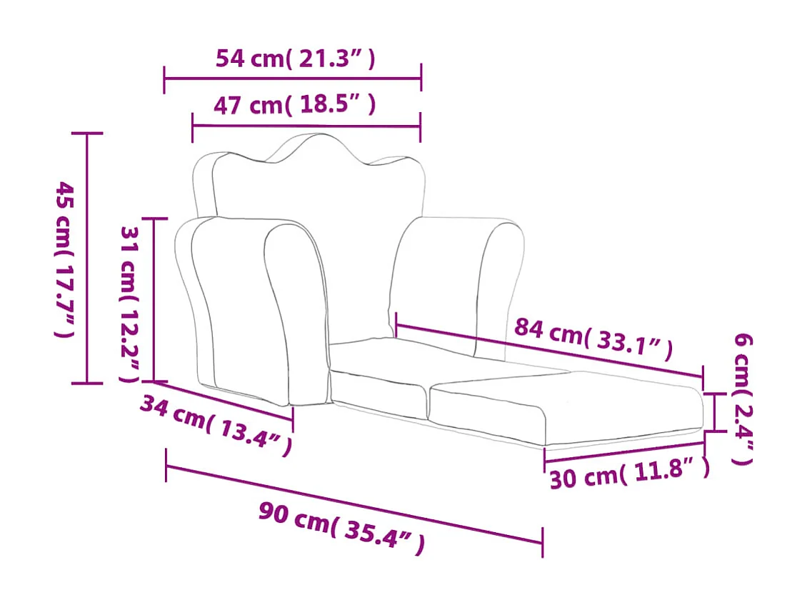 Sofá-cama infantil pelúcia macia antracite