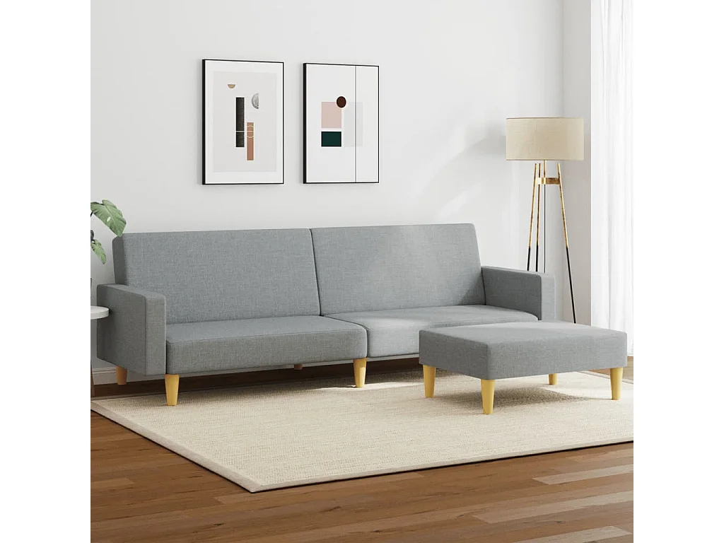 Sofá-cama 2 lugares com apoio para os pés tecido cinza claro