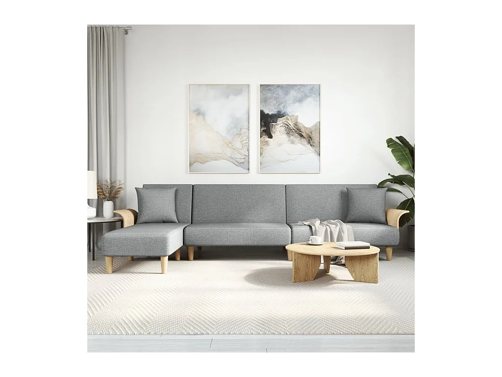Canapé-lit en forme de L gris clair 279x140x70 cm tissu