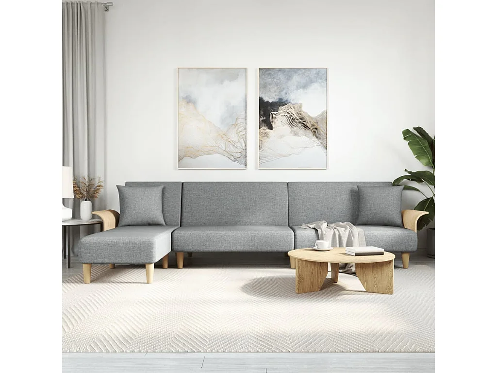 Lichtgrijze L-vormige slaapbank 279x140x70 cm stof
