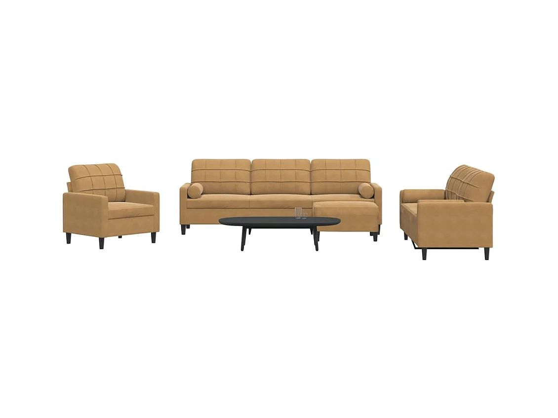 Ensemble de canapés 4 pcs avec coussins et traversins velours