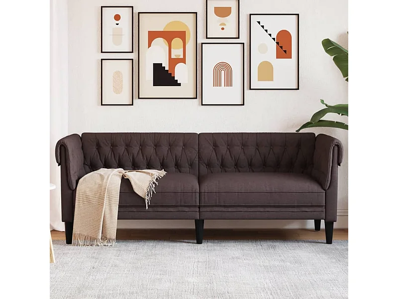 Divano Chesterfield 3 posti tessuto marrone scuro