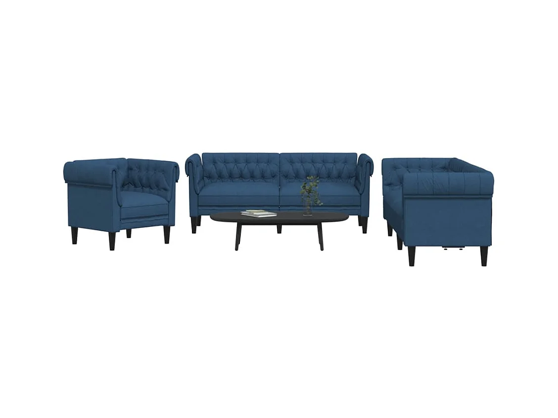 Set divano 3 pezzi in tessuto blu