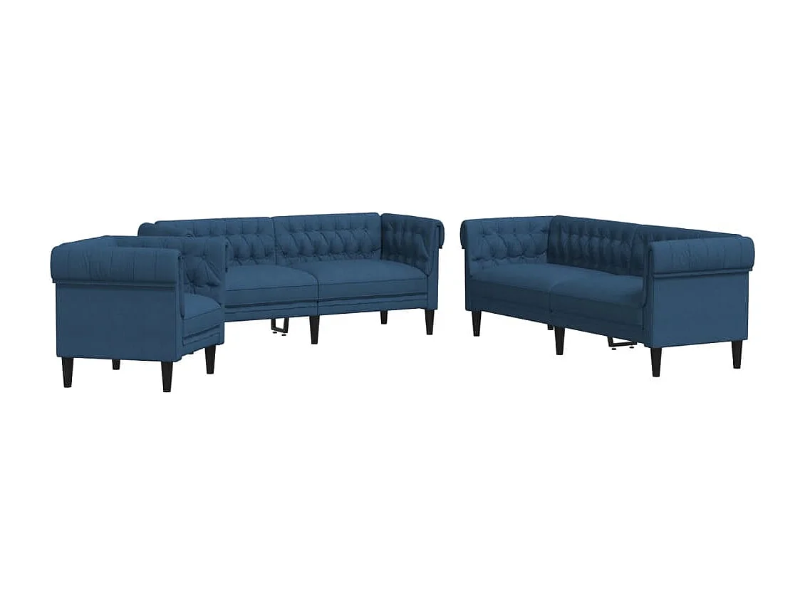 Set divano 3 pezzi in tessuto blu