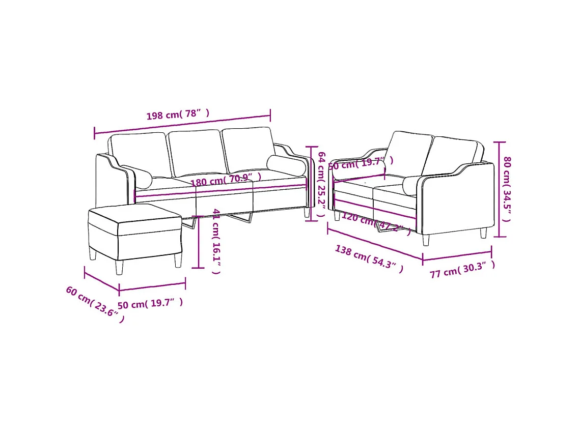 Ensemble de canapés 3 pcs coussins gris foncé tissu
