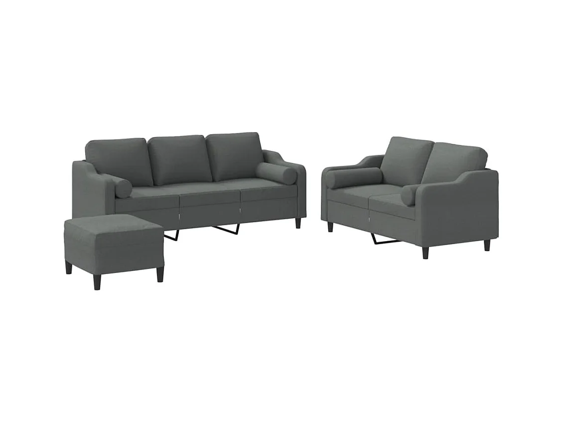 Ensemble de canapés 3 pcs coussins gris foncé tissu
