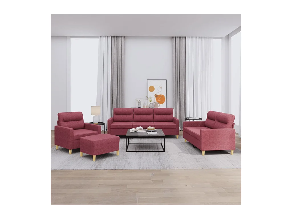 Ensemble de canapés 4 pcs avec coussins Rouge bordeaux Tissu
