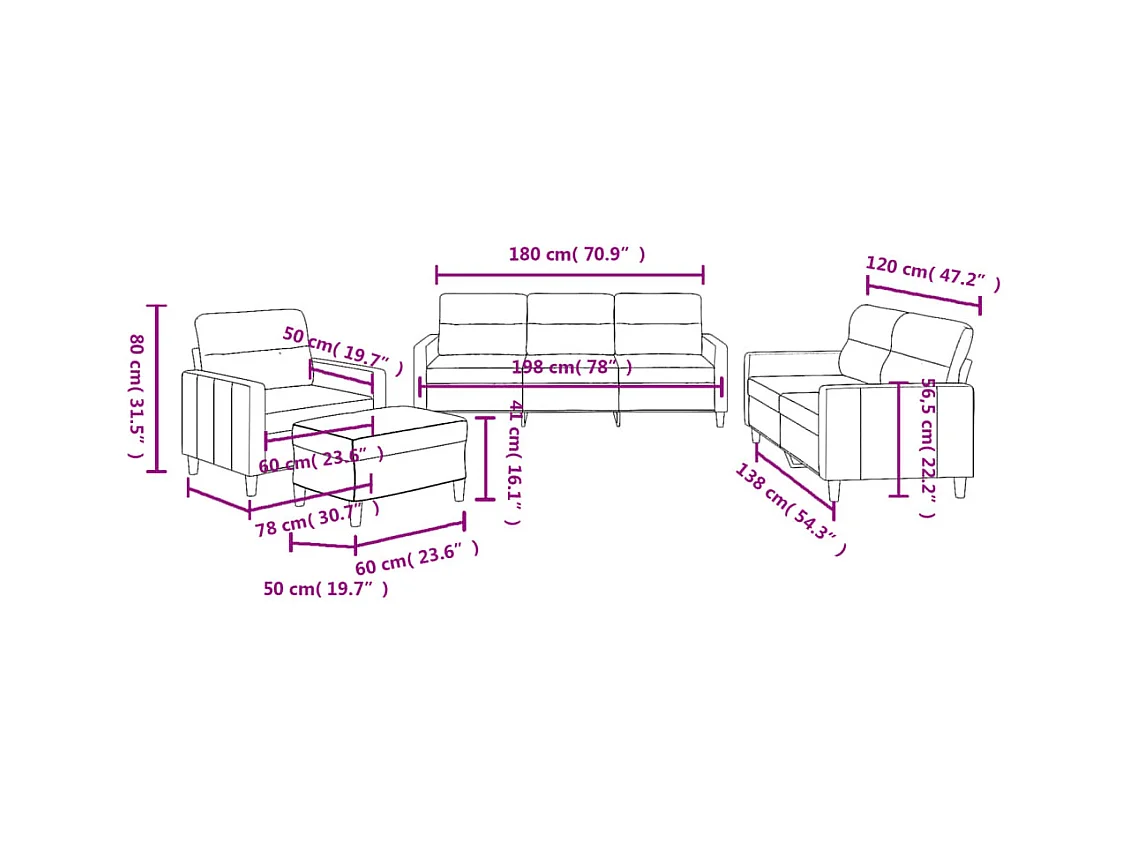 Ensemble de canapés 4 pcs avec coussins Rouge bordeaux Tissu