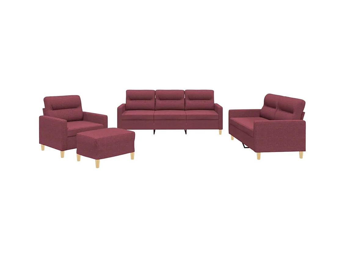 Ensemble de canapés 4 pcs avec coussins Rouge bordeaux Tissu