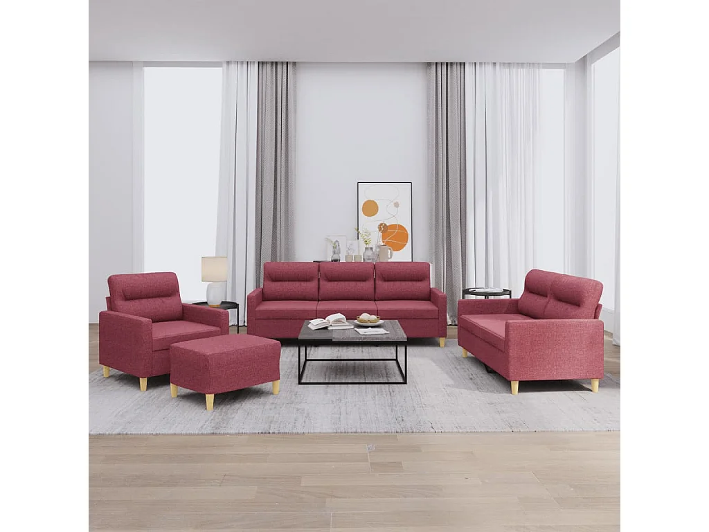 Ensemble de canapés 4 pcs avec coussins Rouge bordeaux Tissu