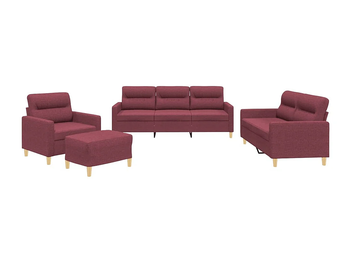 Ensemble de canapés 4 pcs avec coussins Rouge bordeaux Tissu