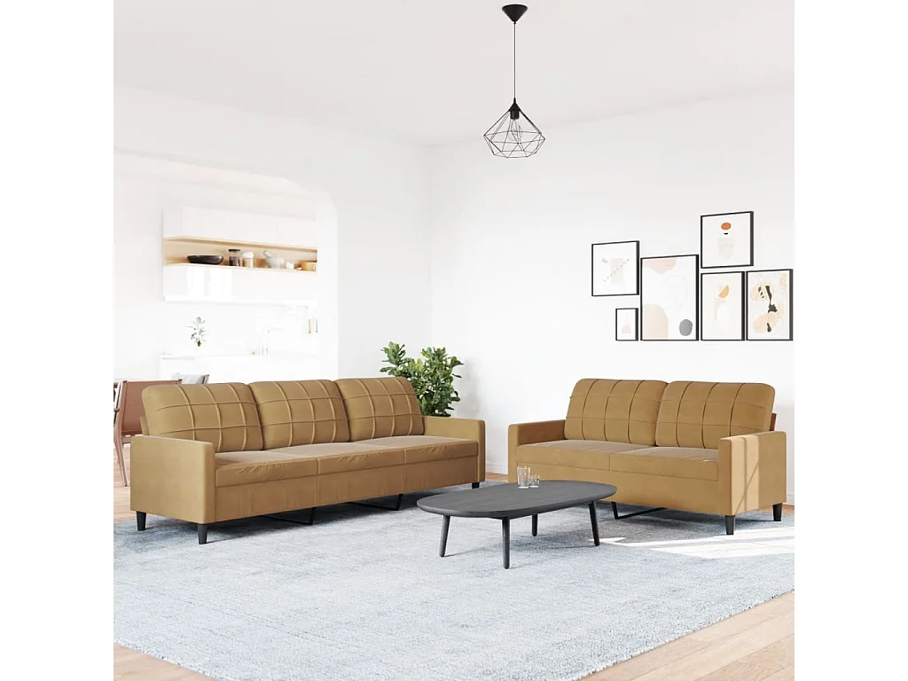 Ensemble de canapés 2 pcs avec coussins Marron Velours