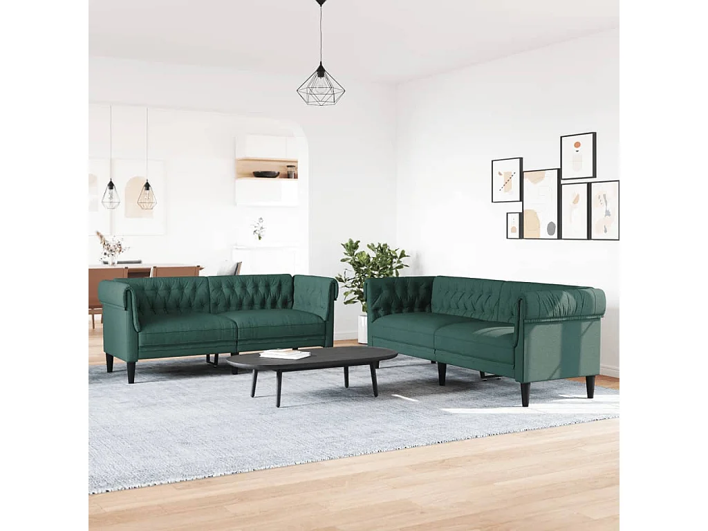 Conjunto de sofá 2 peças tecido verde escuro