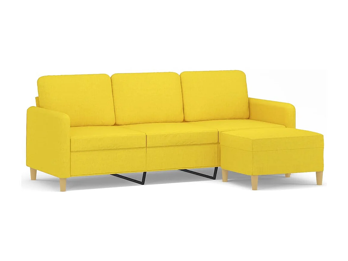 Canapé à 3 places avec repose-pieds Jaune clair 180 cm Tissu