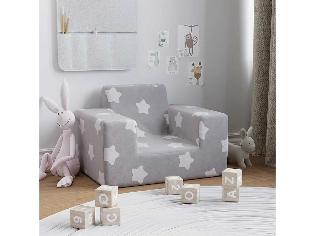 Divano per bambini grigio chiaro con stelle morbido peluche