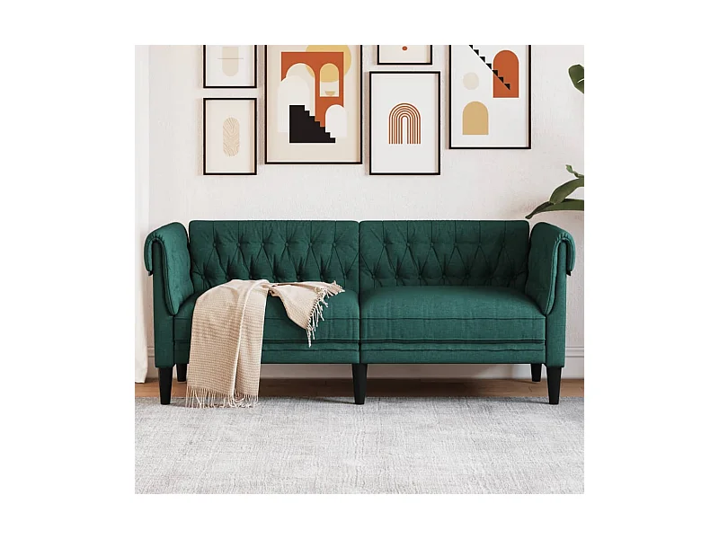Divano Chesterfield a 2 posti in tessuto verde scuro