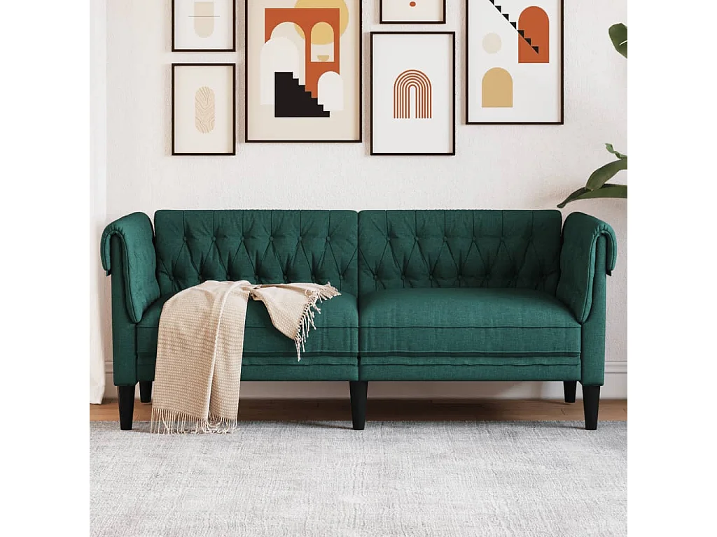 Sofá Chesterfield de 2 plazas en tela verde oscuro