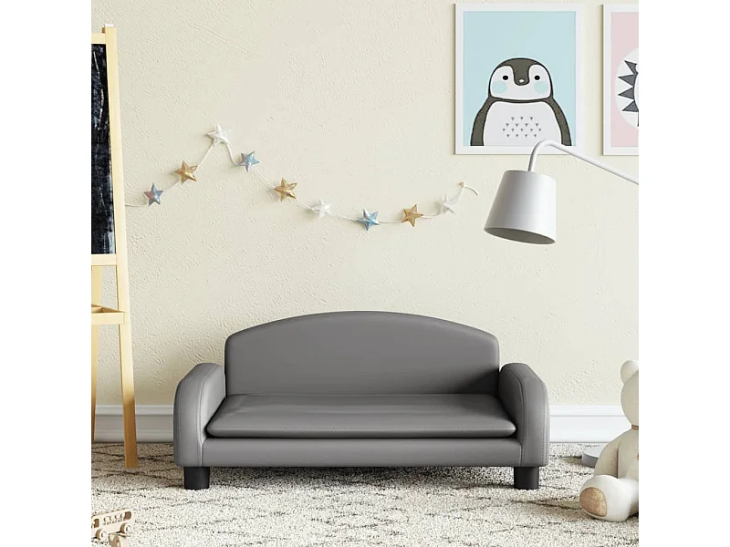 Sofá infantil cinza 70x45x30 cm couro sintético