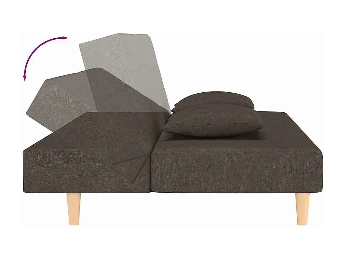 Canapé-lit à 2 places avec deux oreillers marron tissu