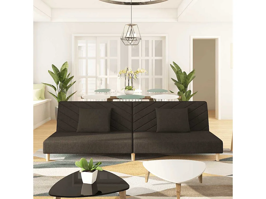 Divano letto a 2 posti con due cuscini in tessuto marrone