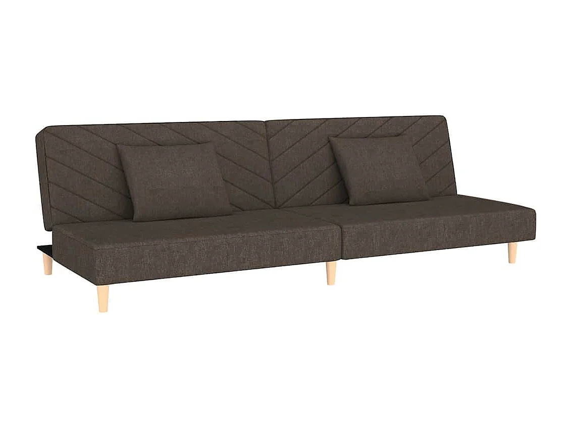 Divano letto a 2 posti con due cuscini in tessuto marrone