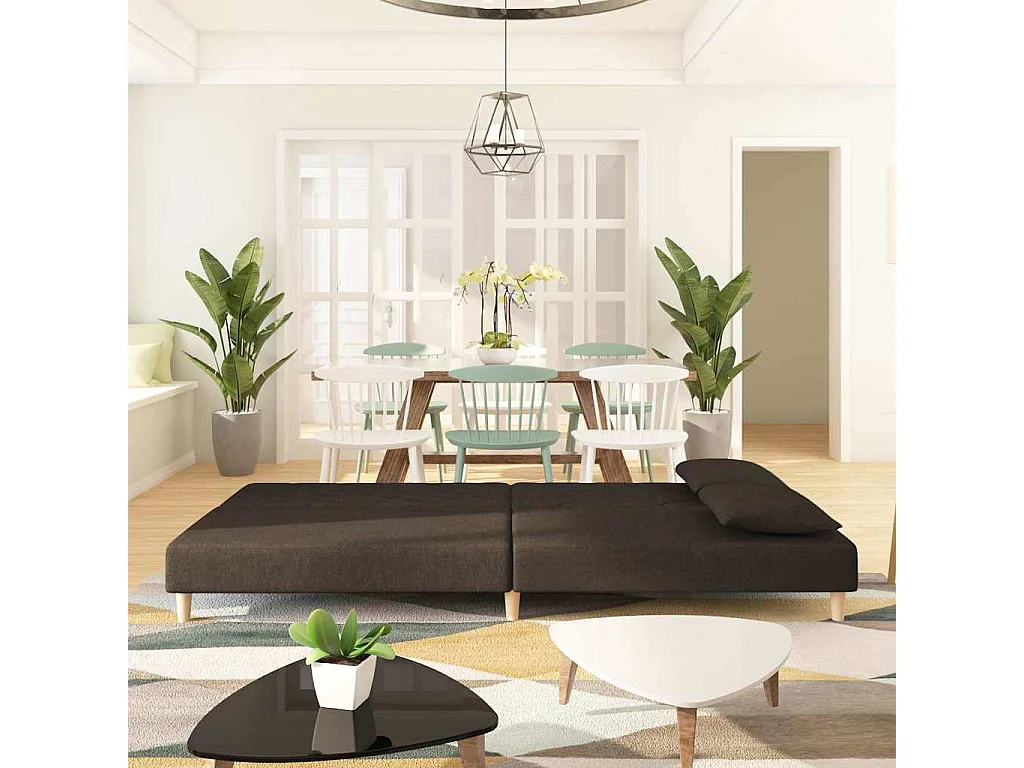 Divano letto a 2 posti con due cuscini in tessuto marrone